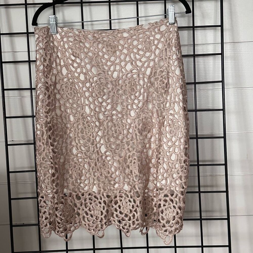 Crochet Lined Pencil Skirt Womens 44 Italian Beige‎ Boho bohemian, formal